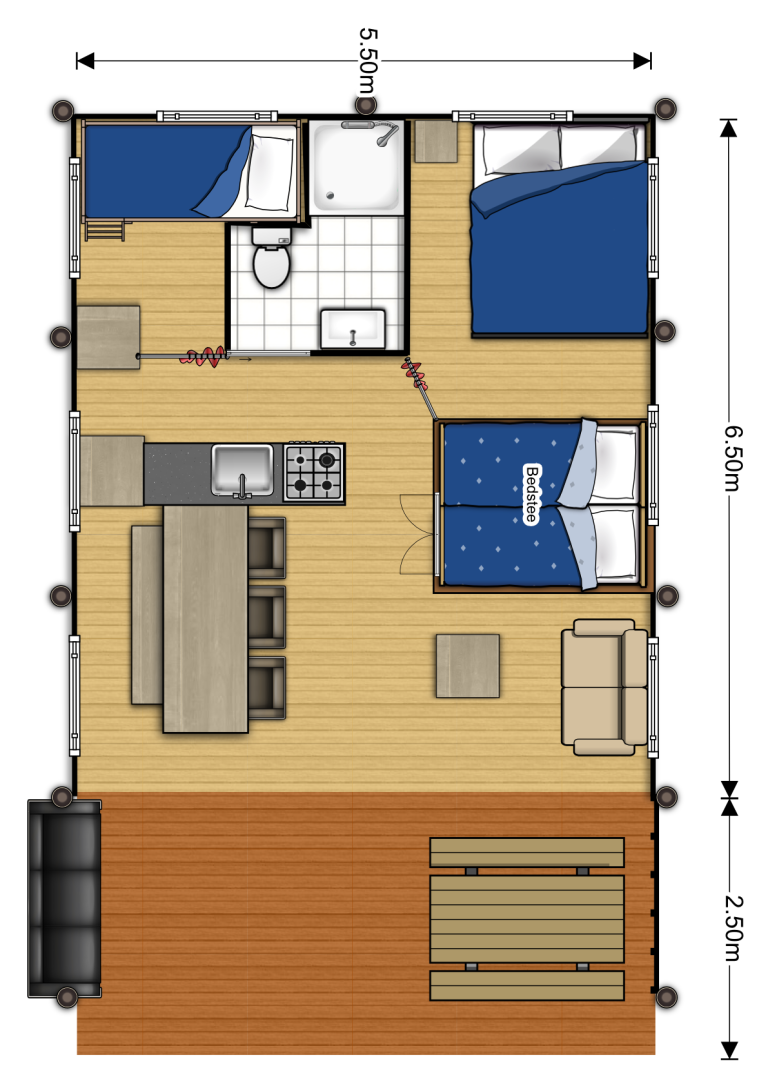 Plattegrond van glampingtent 6 personen - Waterherberg it Beaken